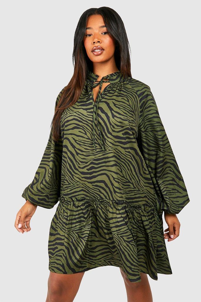 Womens Plus Woven Animal Print Smock Dress - Green - 16, Green