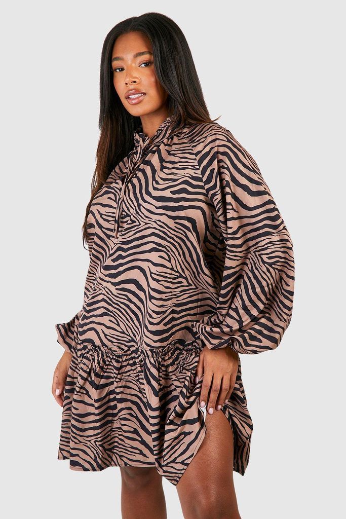 Womens Plus Woven Animal Print Smock Dress - Beige - 16, Beige