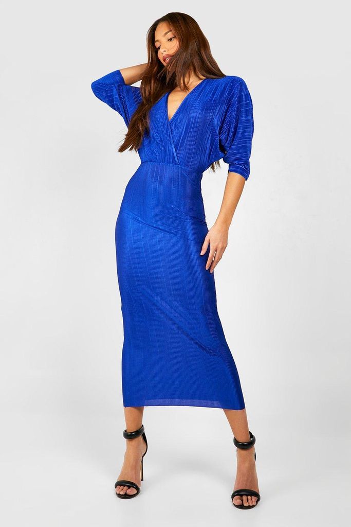 Womens Tall Plunge Balloon Sleeve Plisse Maxi Dress - Blue - 6, Blue