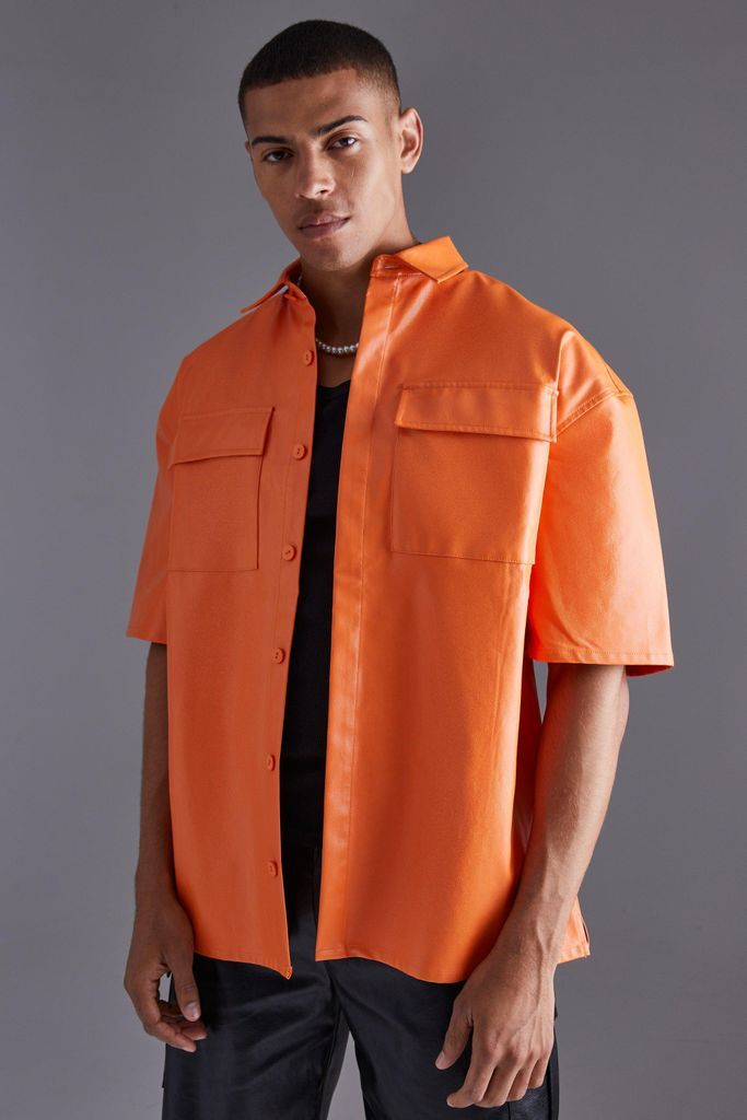 Men's Pu Boxy Oversized Shirt - Orange - S, Orange