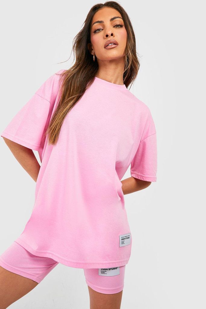 Womens Label Detail T-Shirt And Short Set - Pink - S, Pink