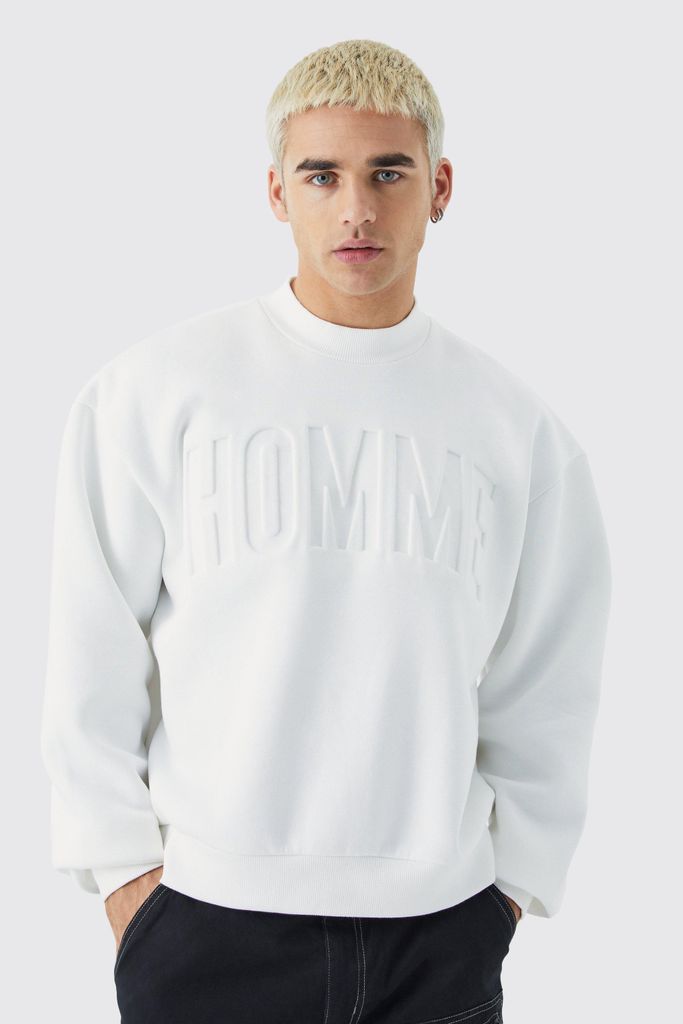Men's Homme Oversized Boxy Debossed Sweatshirt - Cream - S, Cream