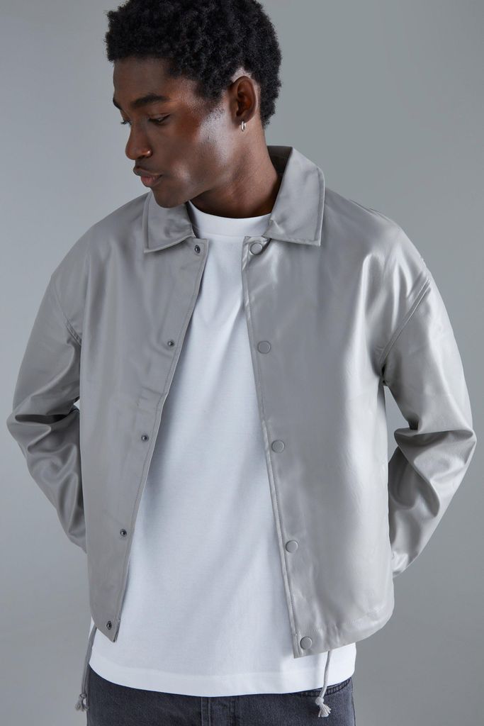 Men's Long Sleeve Pu Boxy Popper Cord Overshirt - Grey - S, Grey