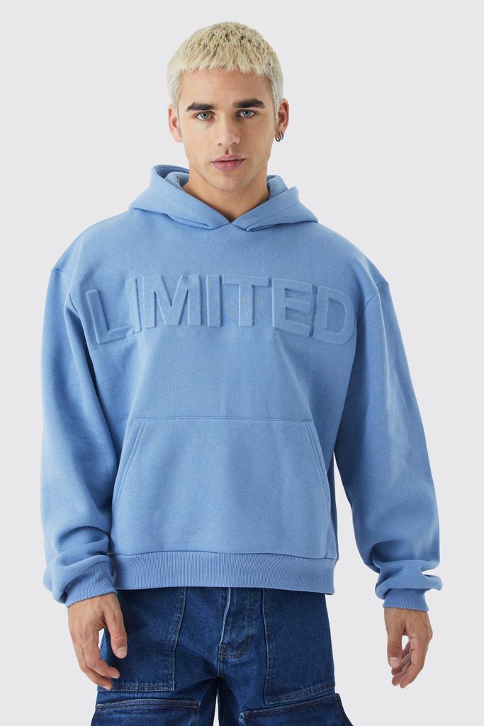 Men's Oversized Boxy Limited Embossed Hoodie - Blue - S, Blue