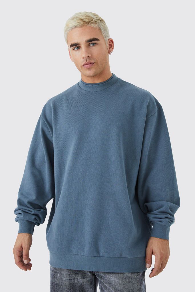 Men's Oversized Heavy Extend Double Neck Sweatshirt - Blue - S, Blue