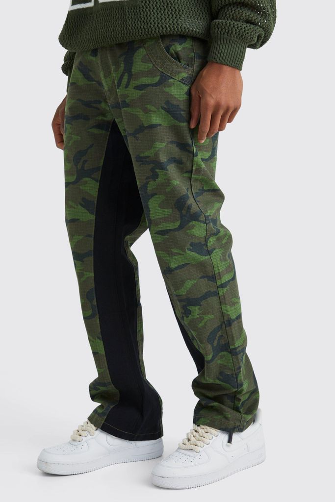 Men's Straight Leg Colour Block Camo Trouser - Green - 28, Green