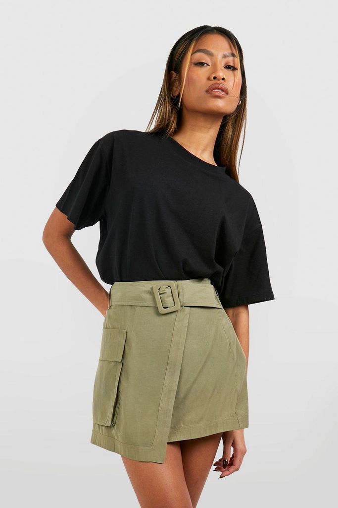 Womens Belt Detail Cargo Mini Skirt - Green - 6, Green