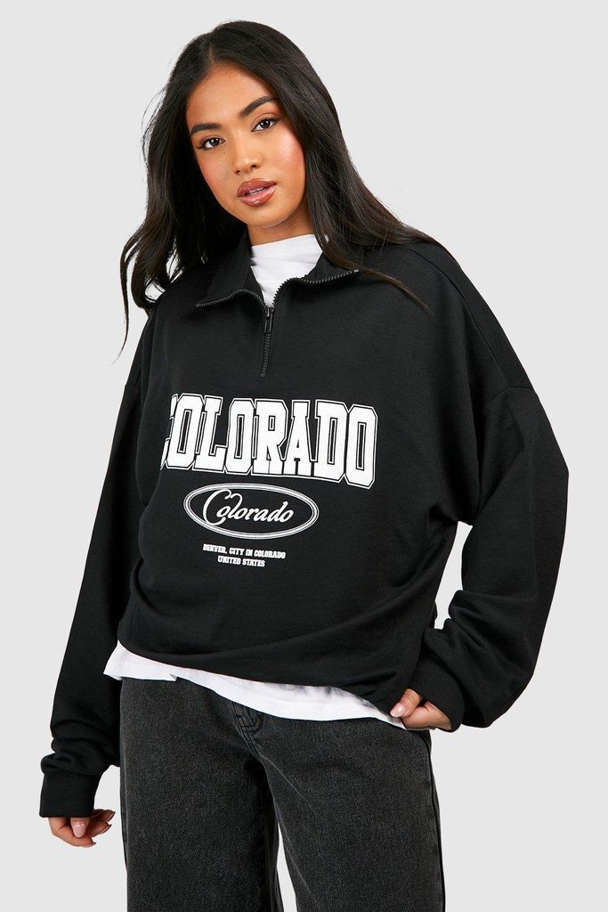 Womens Petite Colorado Half Zip Sweatshirt - Black - S, Black