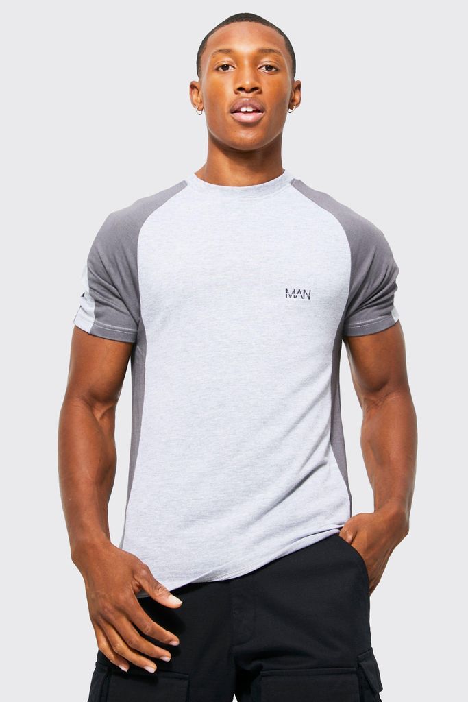 Men's Muscle Fit Man Colour Block T-Shirt - Grey - S, Grey