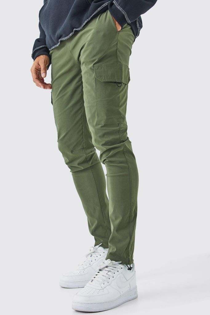 Men's Elastic Lightweight Stretch Skinny Cargo Trouser - Green - S, Green