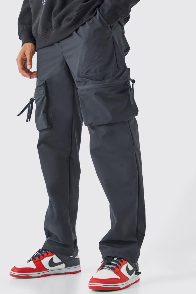 Men's Elastic Waist Straight Leg 3D Cargo Trousers - Black - 28R, Black