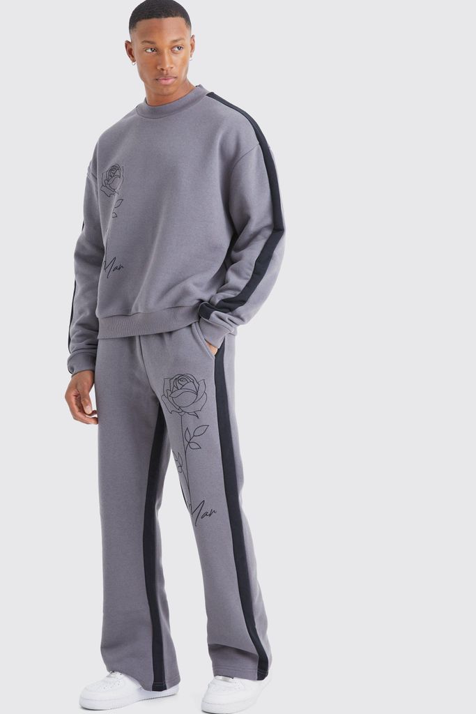 Men's Man Rose Print Gusset Sweatshirt Tracksuit - Grey - S, Grey