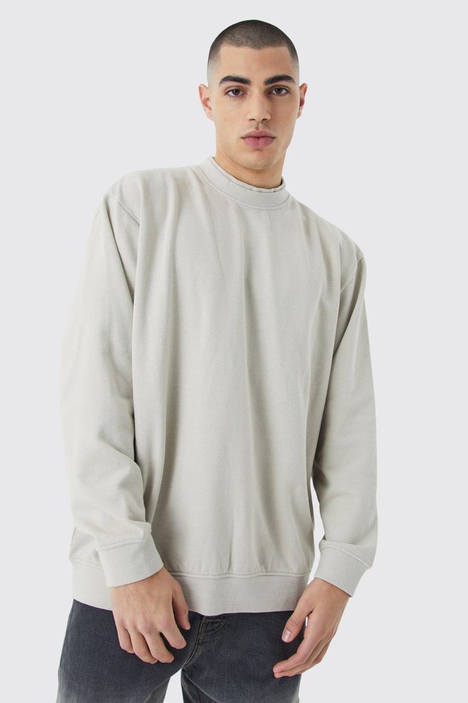 Men's Oversized Heavy Extend Double Neck Sweatshirt - Beige - S, Beige