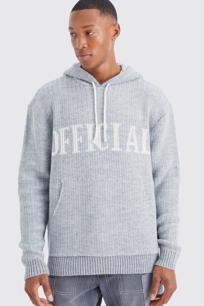 Men's Oversized Ribbed Knit Hoodie - Grey - S, Grey