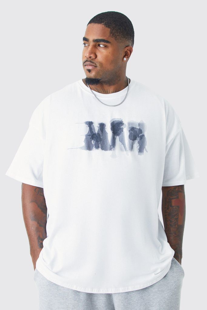 Men's Plus Oversized Man Blurred Chest Print T-Shirt - White - Xxxl, White