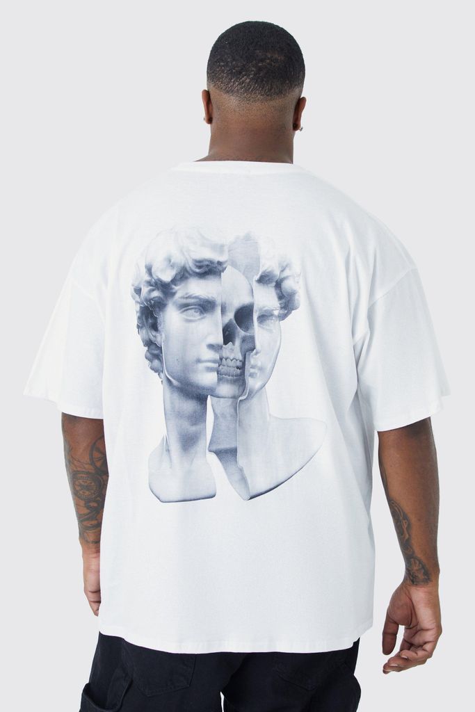 Men's Plus Oversized Rennaisance Glitch Back Print T-Shirt - White - Xxxl, White