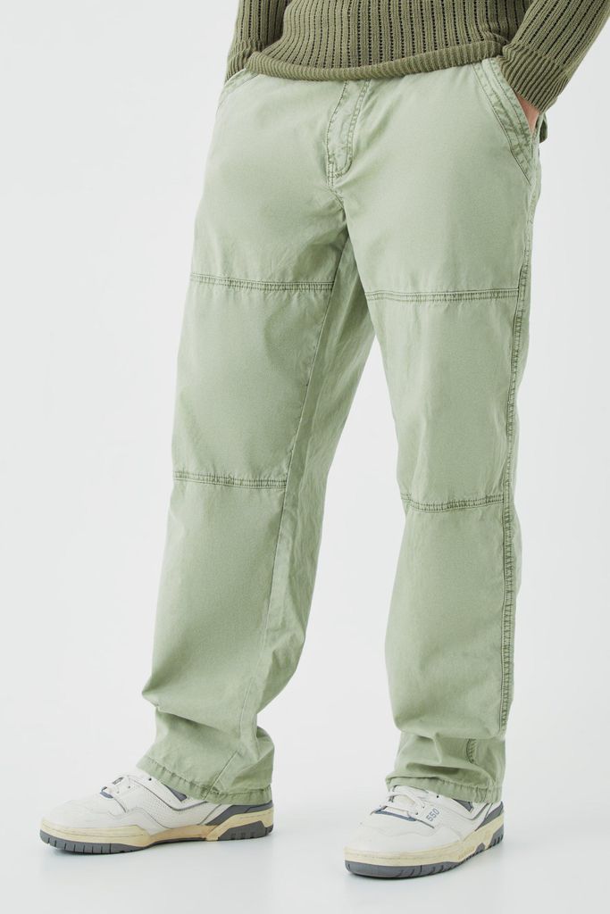 Men's Relaxed Overdye Acid Wash Trouser - Green - 28, Green