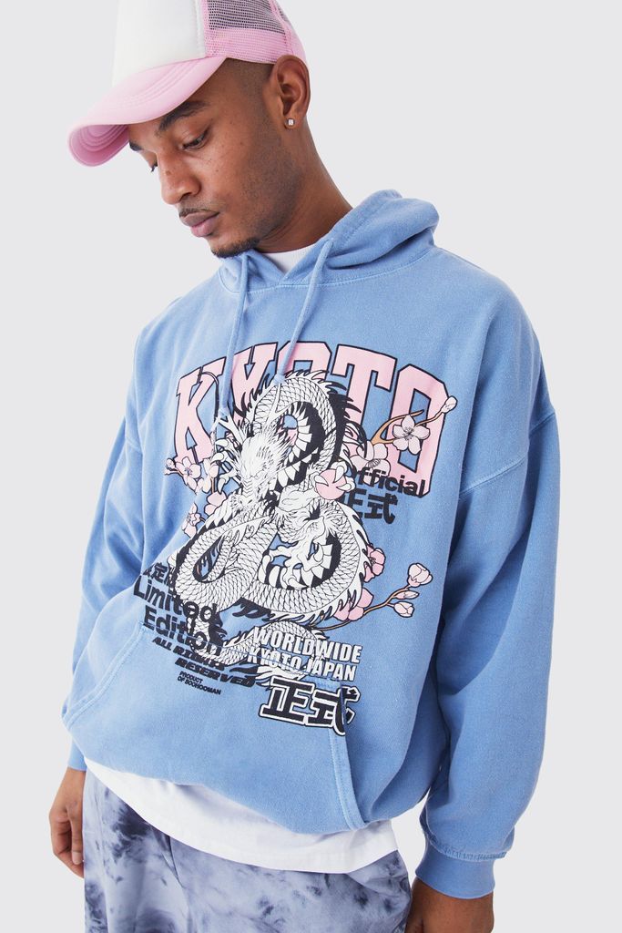 Men's Tall Core Fit Overdye Kyoto Print Graphic Hoodie - Blue - S, Blue