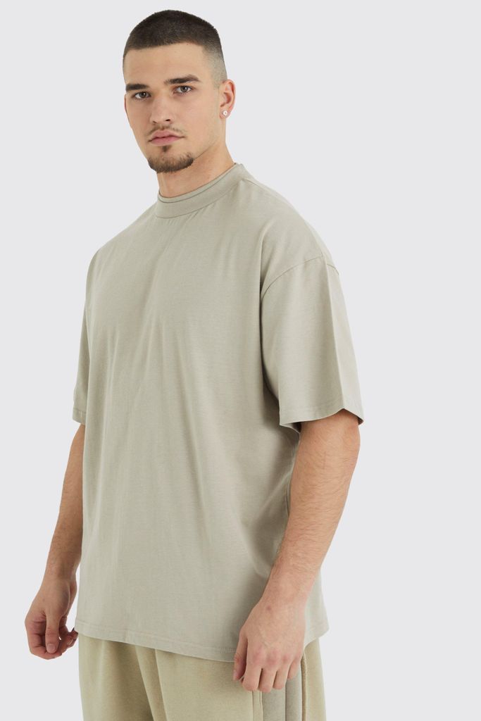 Men's Tall Oversized Double Neck Heavy T-Shirt - Beige - S, Beige