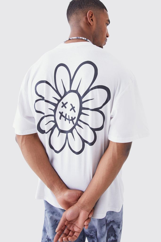 Men's Tall Oversized Evil Flower Back Print T-Shirt - White - S, White