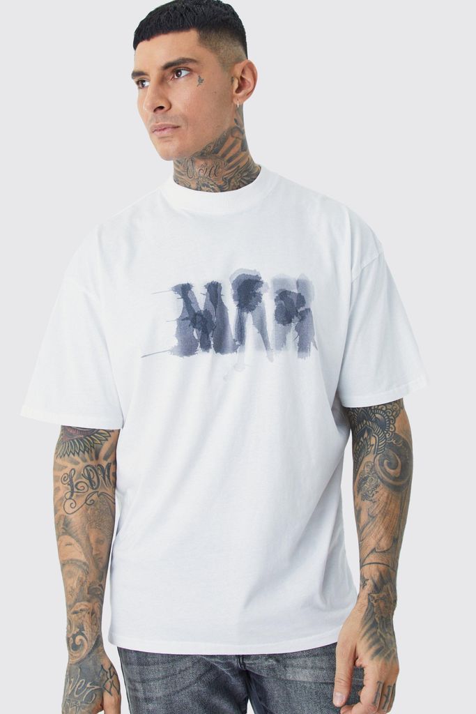 Men's Tall Oversized Man Blurred Chest Print T-Shirt - White - S, White