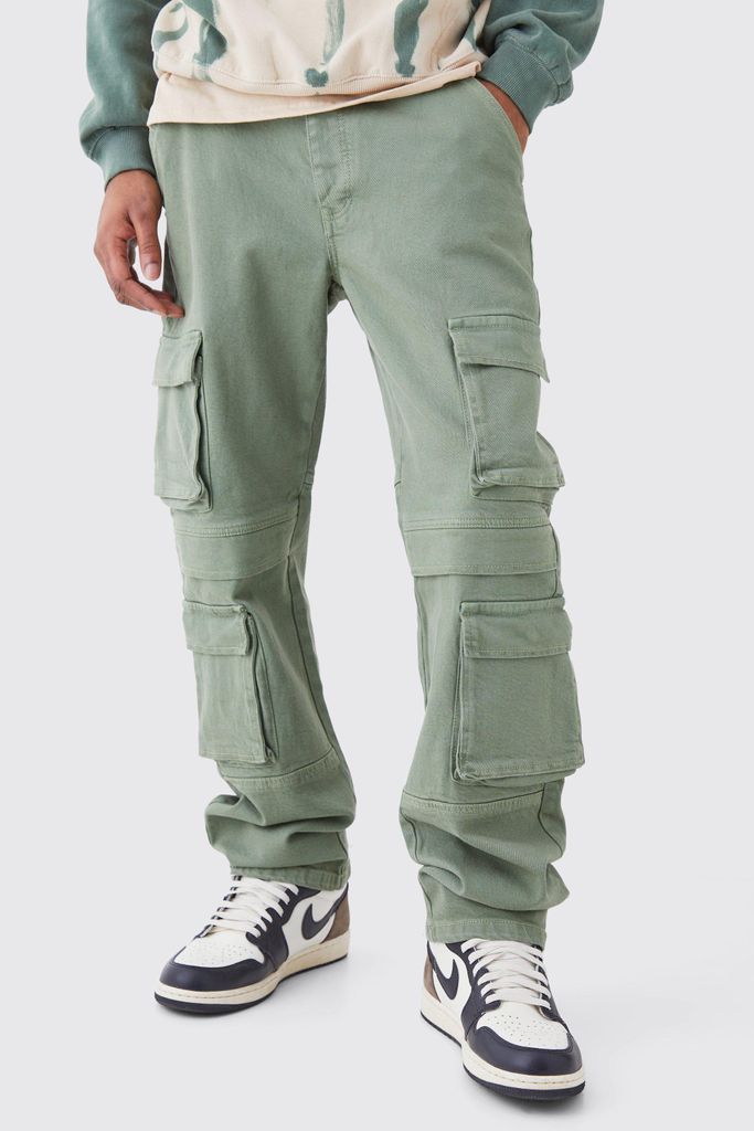 Men's Tall Relaxed Fit Washed Multi Pocket Cargo Jeans - Green - 30, Green