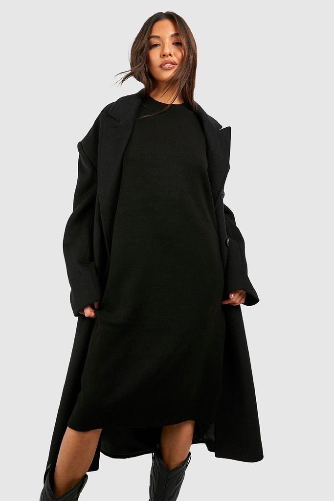 Womens Fine Gauge Midi Jumper Dress - Black - S/M, Black