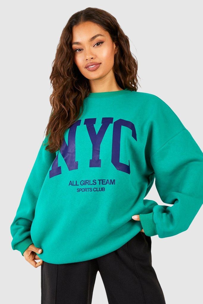 Womens Nyc Slogan Half Zip Oversized Sweatshirt - Green - S, Green