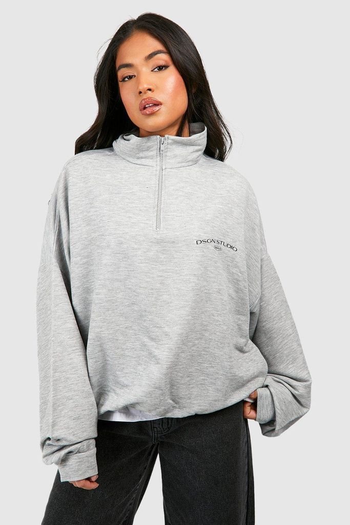 Womens Petite Dsgn Studio Half Zip Sweatshirt - Grey - S, Grey