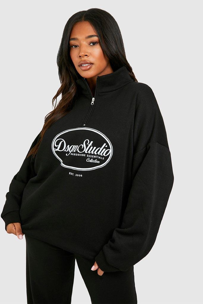 Womens Plus Dsgn Studio Half Zip Sweatshirt - Black - 16, Black
