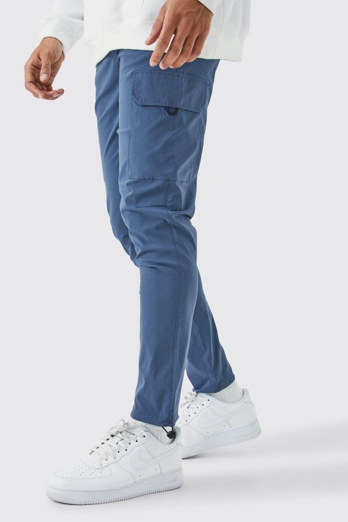 Men's Elastic Lightweight Stretch Skinny Cargo Trouser - Grey - S, Grey