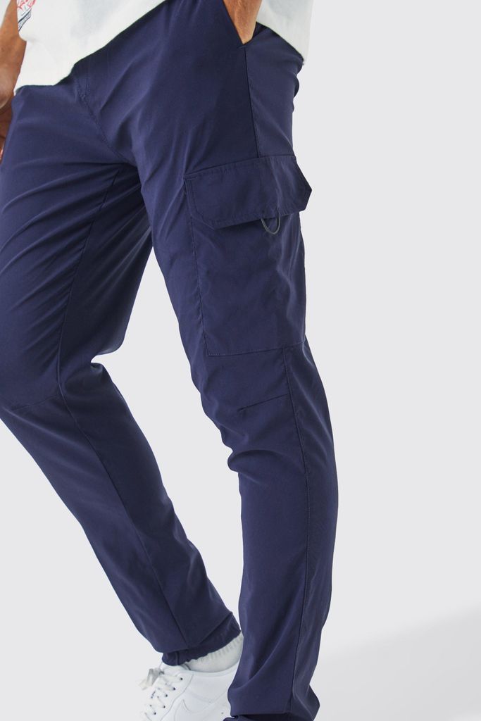 Men's Elastic Lightweight Stretch Skinny Cargo Trouser - Navy - S, Navy