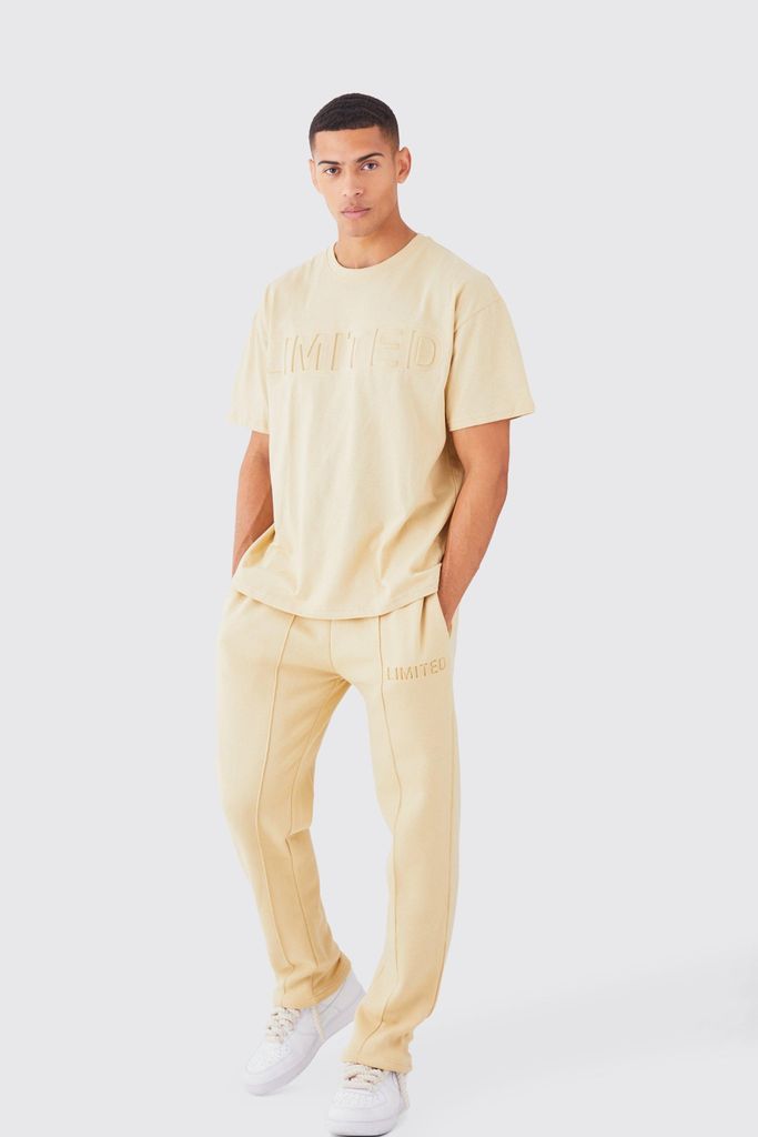 Men's Limited Embossed Stacked T-Shirt Tracksuit - Beige - S, Beige