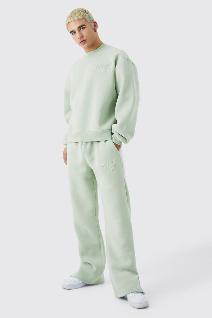Men's Official Oversized Boxy Sweat Embossed Tracksuit - Green - S, Green