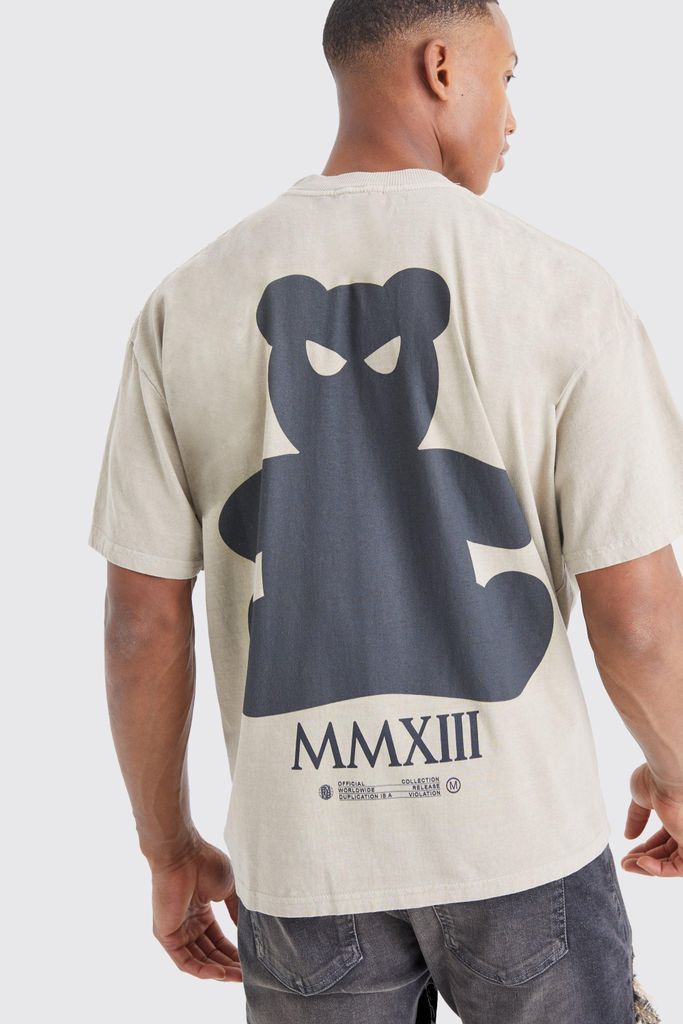 Men's Overdyed Teddy Graphic T-Shirt - Beige - S, Beige