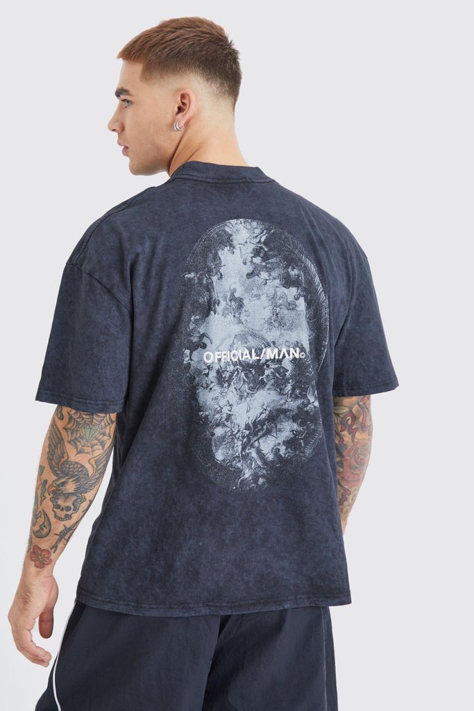 Men's Oversized Acid Wash Graphic T-Shirt - Black - S, Black