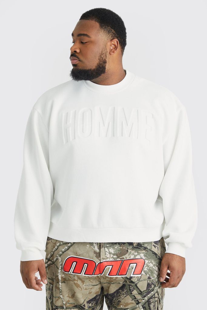 Men's Plus Homme Oversized Boxy Debossed Sweatshirt - Cream - Xxxl, Cream
