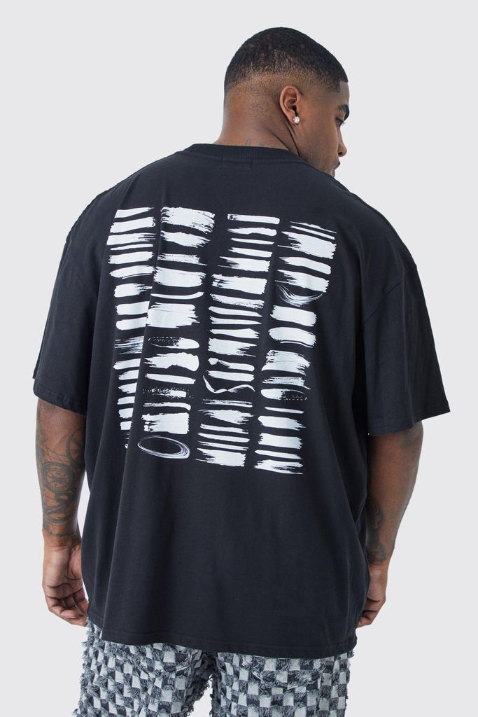 Men's Plus Oversized Abstract Back Print T-Shirt - Black - Xxxl, Black