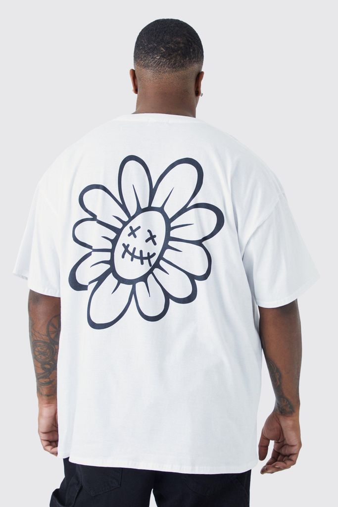 Men's Plus Oversized Evil Flower Back Print T-Shirt - White - Xxxl, White