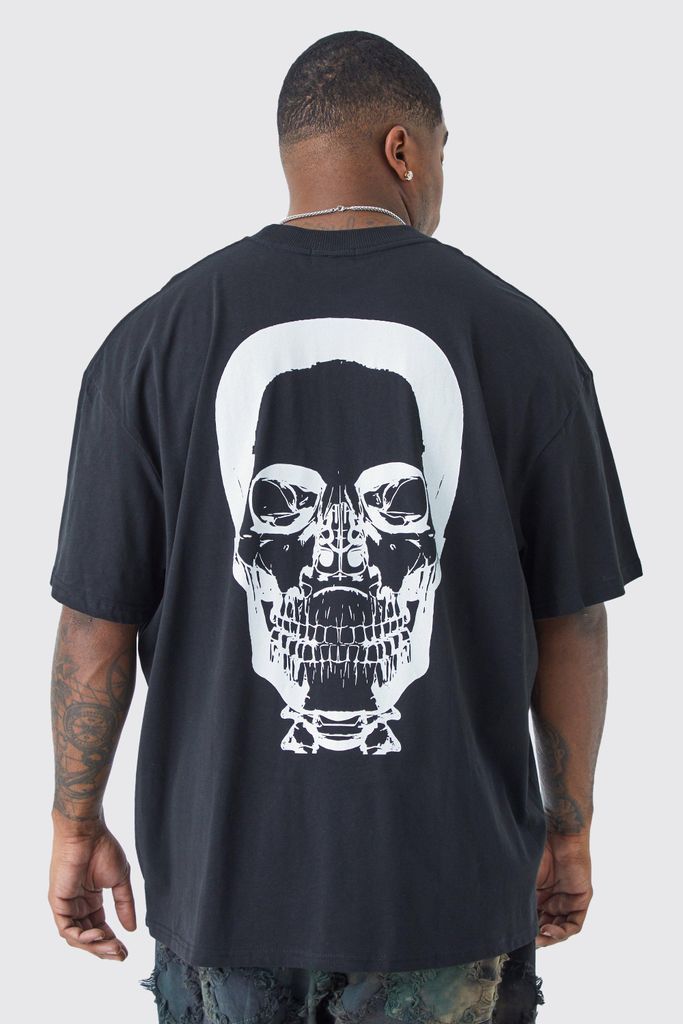 Men's Plus Oversized Skull Heat Map Back Print T-Shirt - Black - Xxxl, Black
