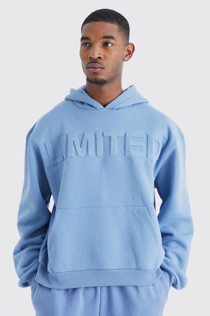 Men's Tall Oversized Boxy Limited Embossed Hoodie - Blue - S, Blue