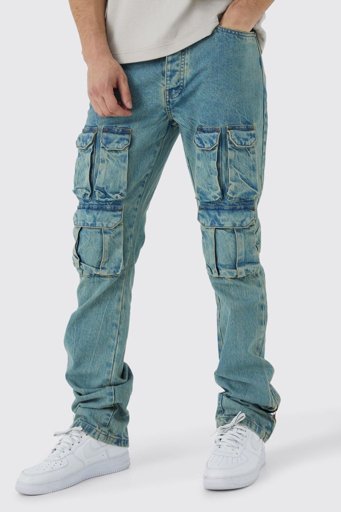 Men's Tall Slim Flare Rigid Washed Zip Gusset Cargo Jean - Blue - 30, Blue