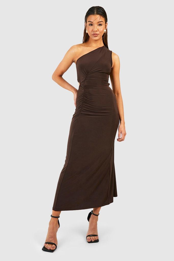 Womens One Shoulder Slinky Midaxi Dress - Brown - 8, Brown