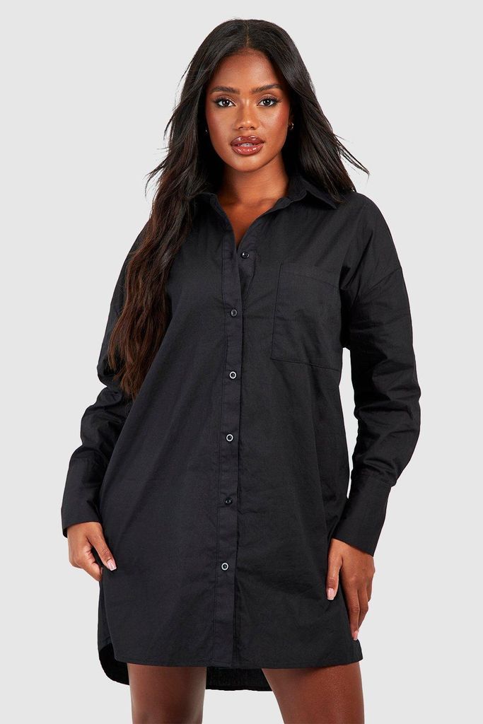 Womens Oversized Cotton Shirt Dress - Black - 8, Black