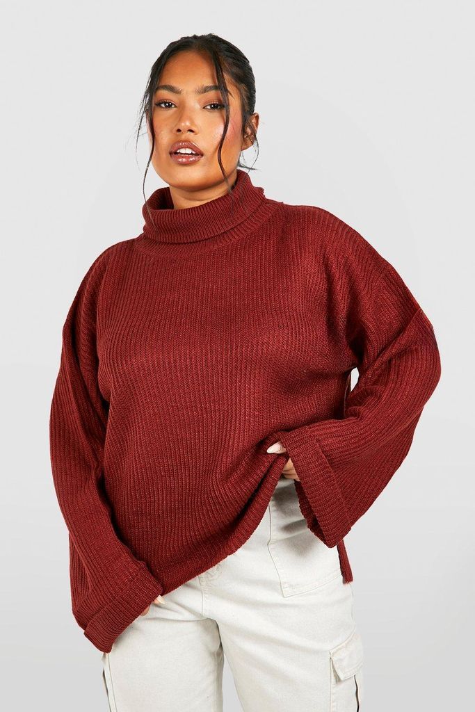 Womens Plus Chunky Roll Neck Oversized Jumper - Red - 16, Red