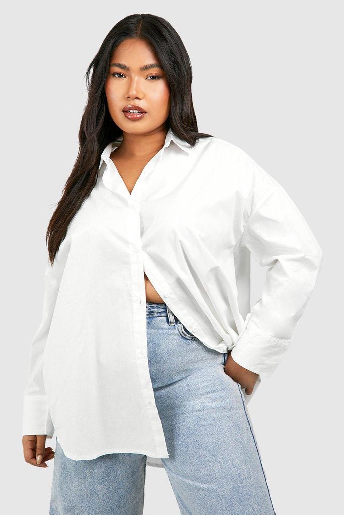 Womens Plus Oversized Cotton Poplin Shirt - White - 16, White
