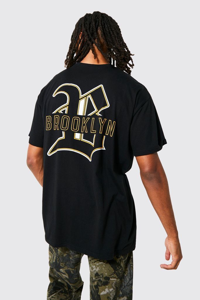 Men's Oversized Brooklyn Varsity T-Shirt - Black - S, Black