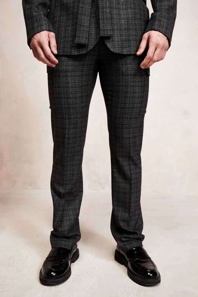 Men's Straight Leg Cargo Pocket Suit Trousers - Black - 28, Black