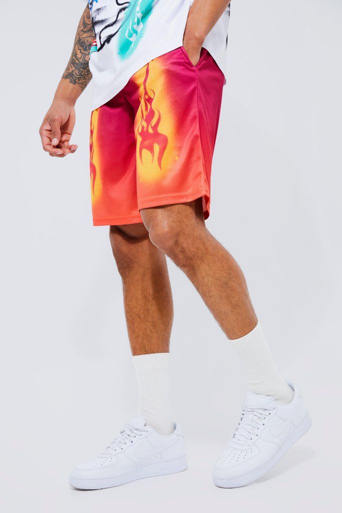 Men's Mesh Ombre And Flame Short - Red - S, Red