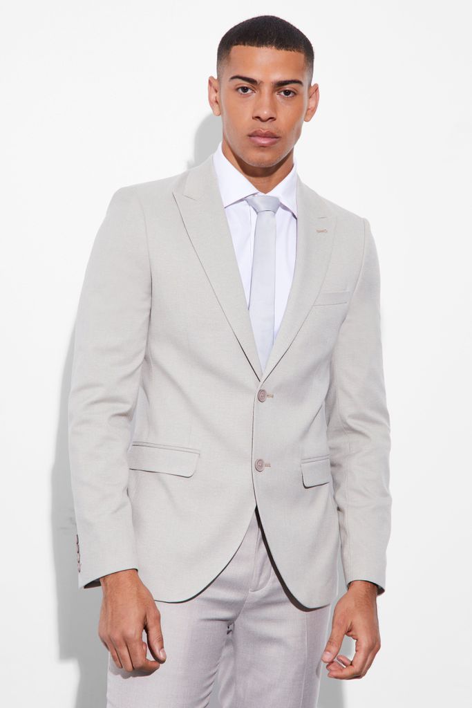 Men's Skinny Single Breasted Linen Suit Jacket - Beige - 34, Beige